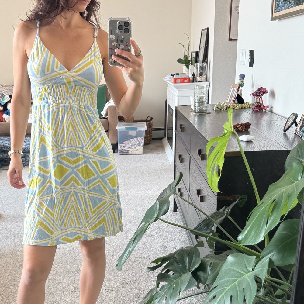 Tori Richard Lime and Sky Blue Patterned Dress